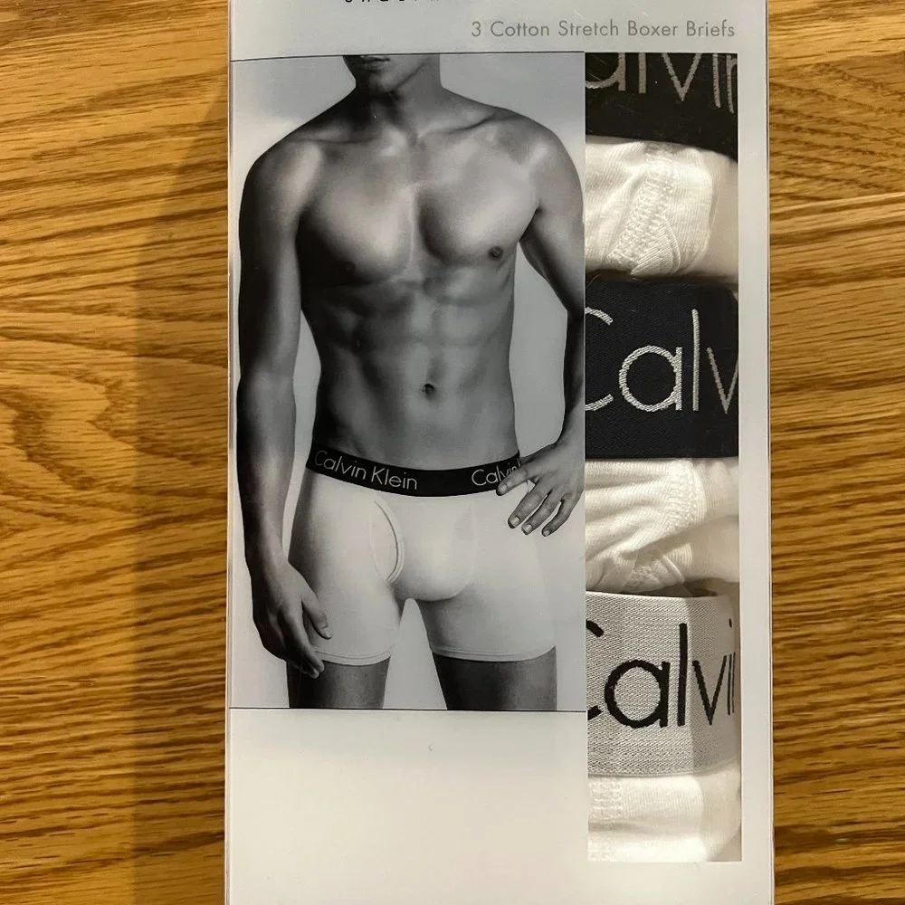 CALVIN‎ KLEIN 3 Pack White Cotton Stretch Boxer Briefs